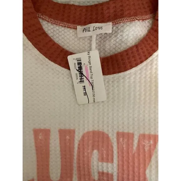 PHIL LOVE RINGER TOP MEDIUM WHITE ORANGE THERMAL - Picture 6 of 9